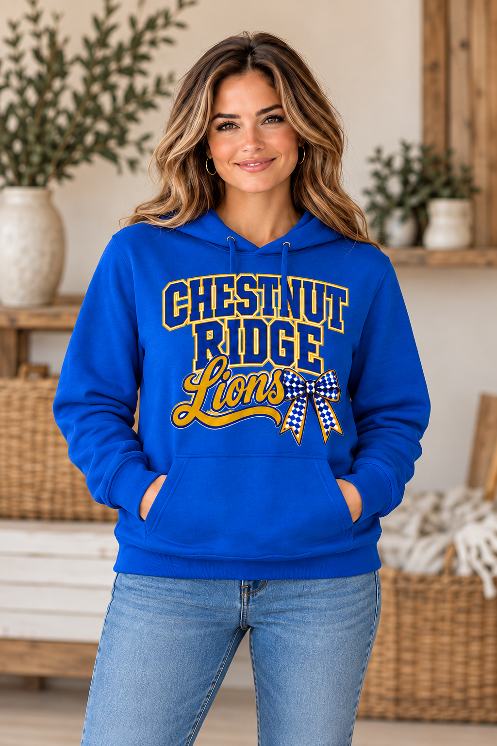 Chestnut Ridge Lions Stacked Lions Bow Hoodie — Royal Blue