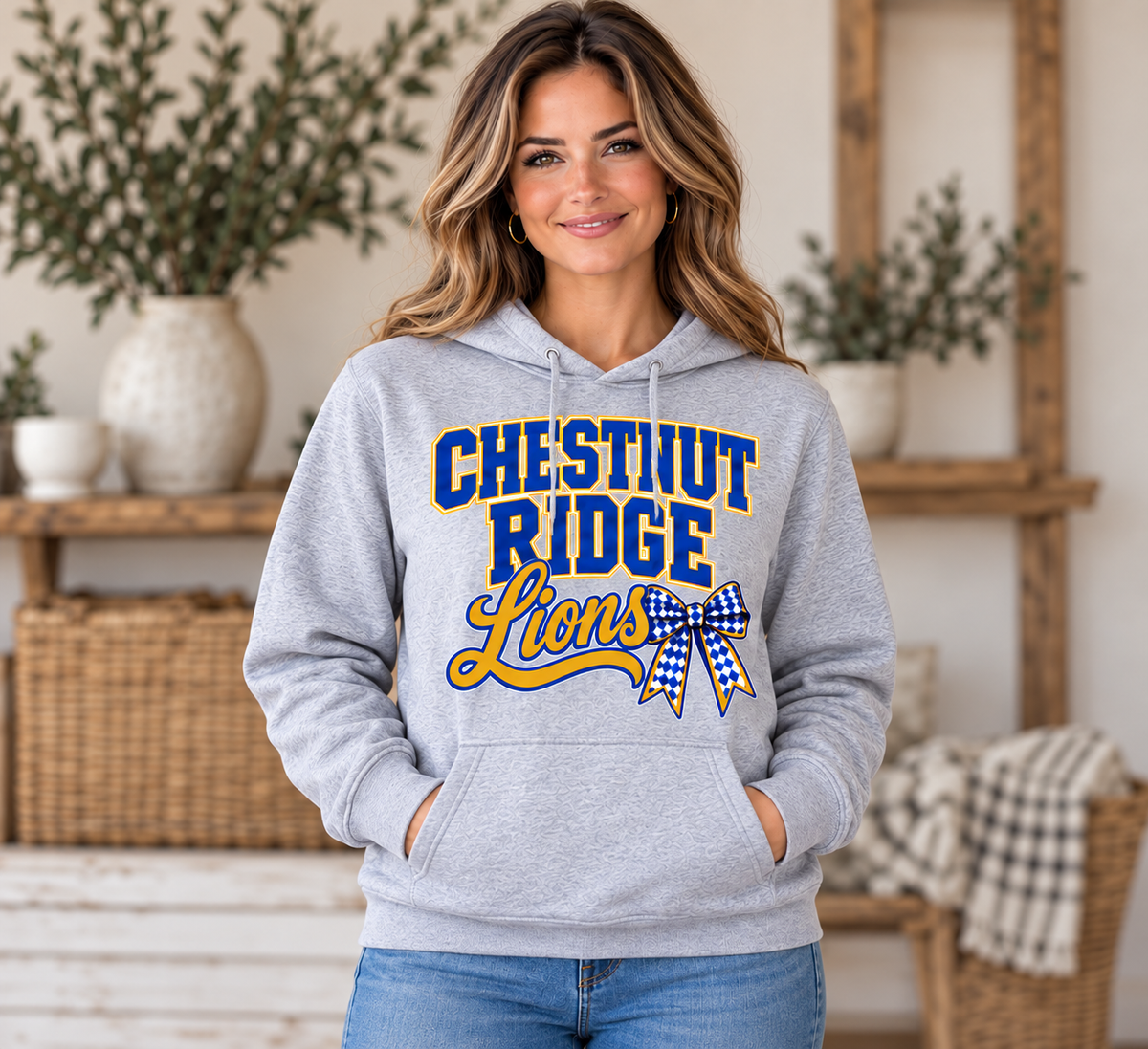 Chestnut Ridge Lions Stacked Lions Bow Hoodie — Sport Gray