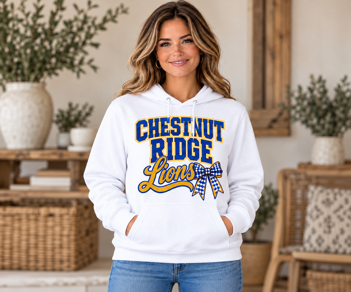 Chestnut Ridge Lions Stacked Lions Bow Hoodie — White