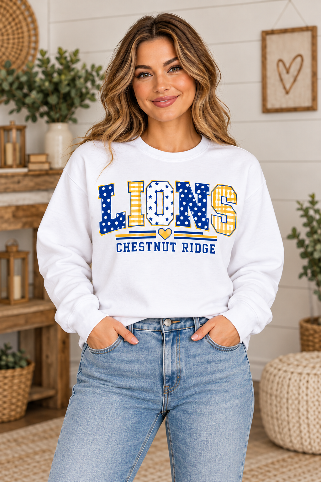 Chestnut Ridge Lions Mixed Pattern Lions Crewneck — White