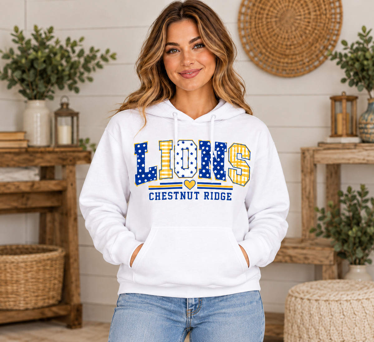 Chestnut Ridge Lions Mixed Pattern Lions Hoodie — White
