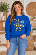 Chestnut Ridge Lions Polka Dot CR Bow Crewneck — Royal Blue