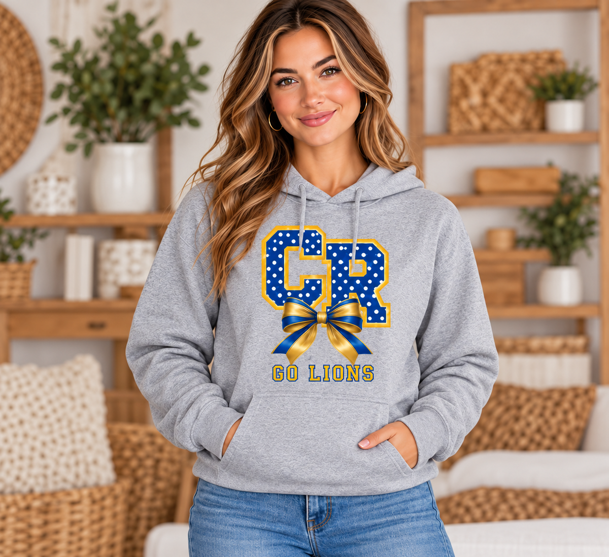 Chestnut Ridge Lions Polka Dot CR Bow Hoodie — Sport Gray