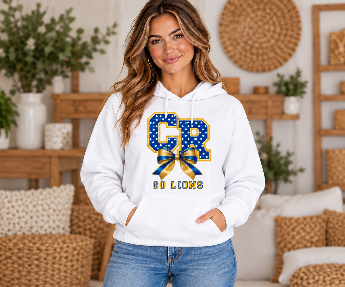 Chestnut Ridge Lions Polka Dot CR Bow Hoodie — White