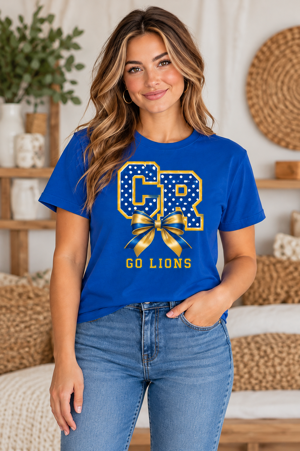 Chestnut Ridge Lions Polka Dot CR Bow T-Shirt — Royal Blue