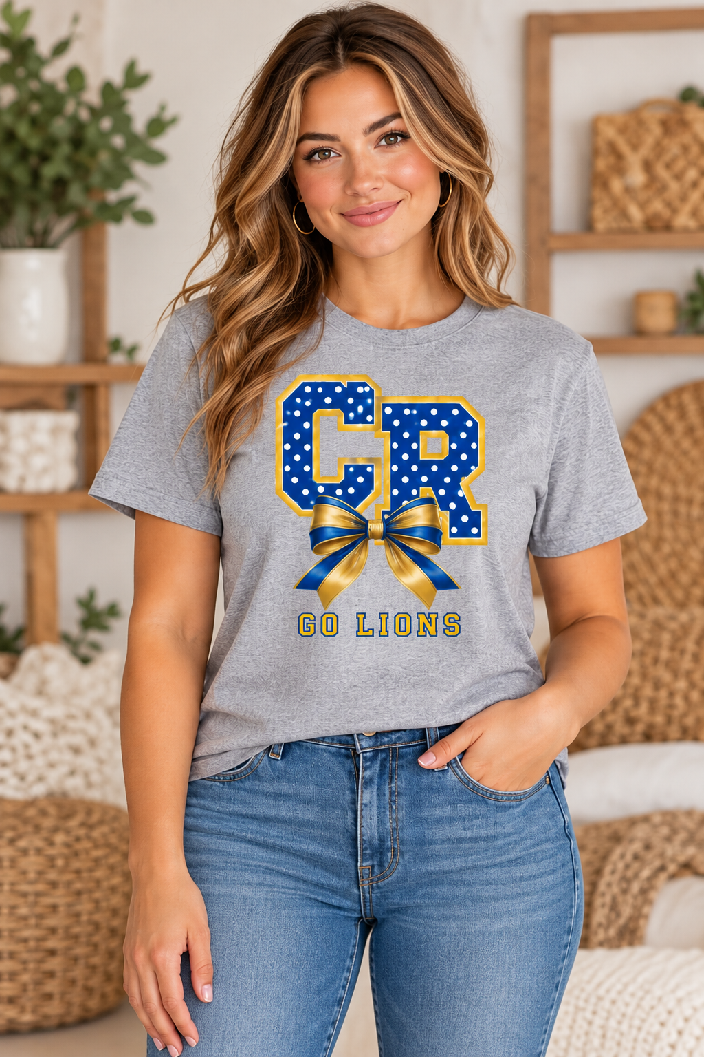Chestnut Ridge Lions Polka Dot CR Bow T-Shirt — Sport Gray