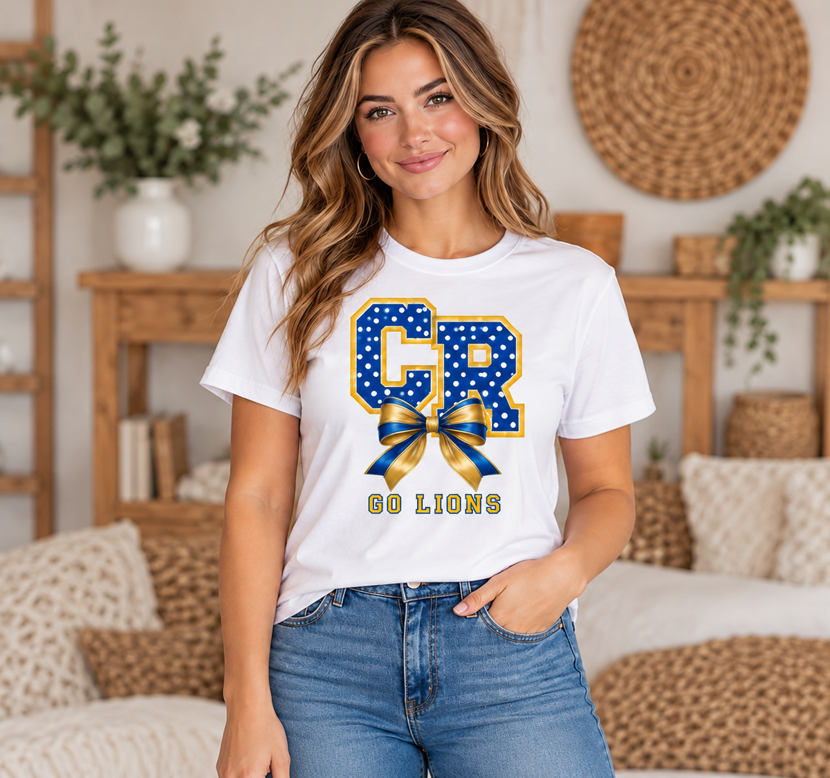 Chestnut Ridge Lions Polka Dot CR Bow T-Shirt — White