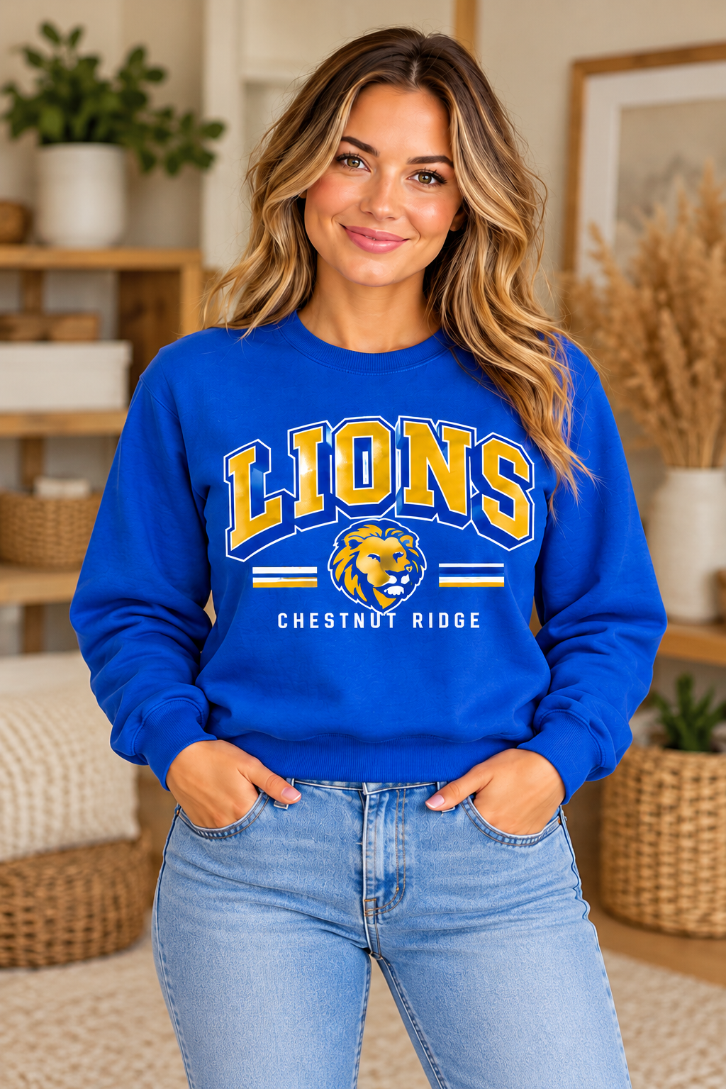Chestnut Ridge Lions Retro Lion Head Crewneck — Royal Blue