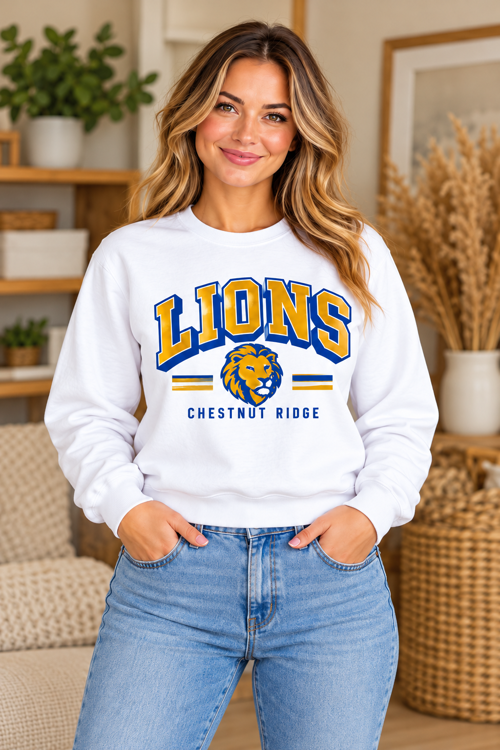 Chestnut Ridge Lions Retro Lion Head Crewneck — White