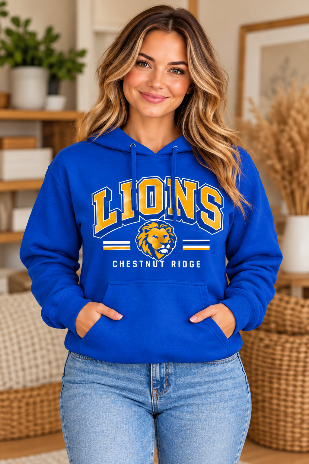 Chestnut Ridge Lions Retro Lion Head Hoodie — Royal Blue