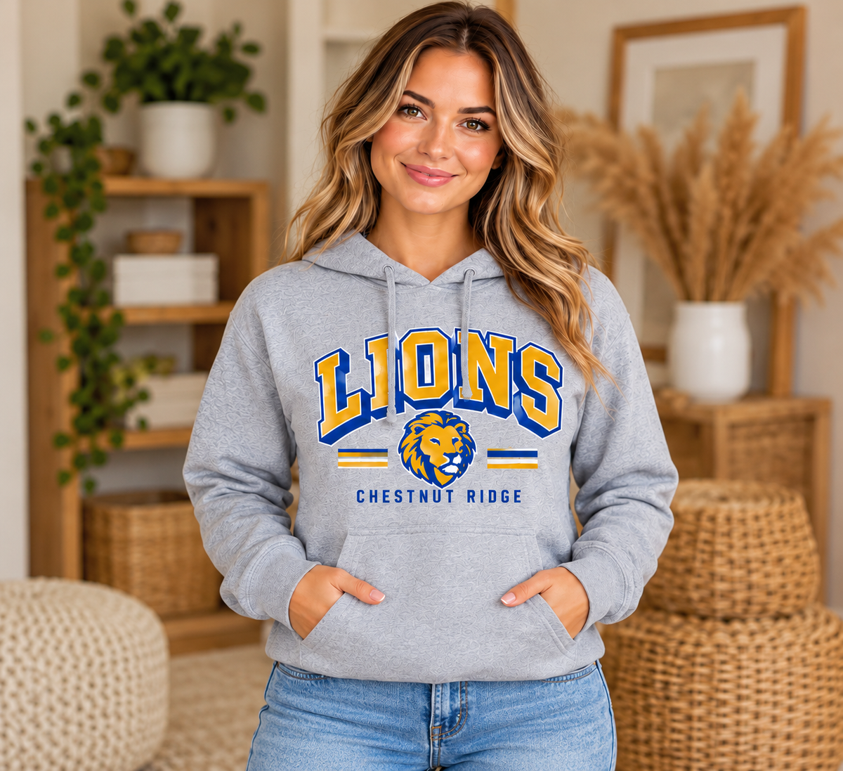 Chestnut Ridge Lions Retro Lion Head Hoodie — Sport Gray