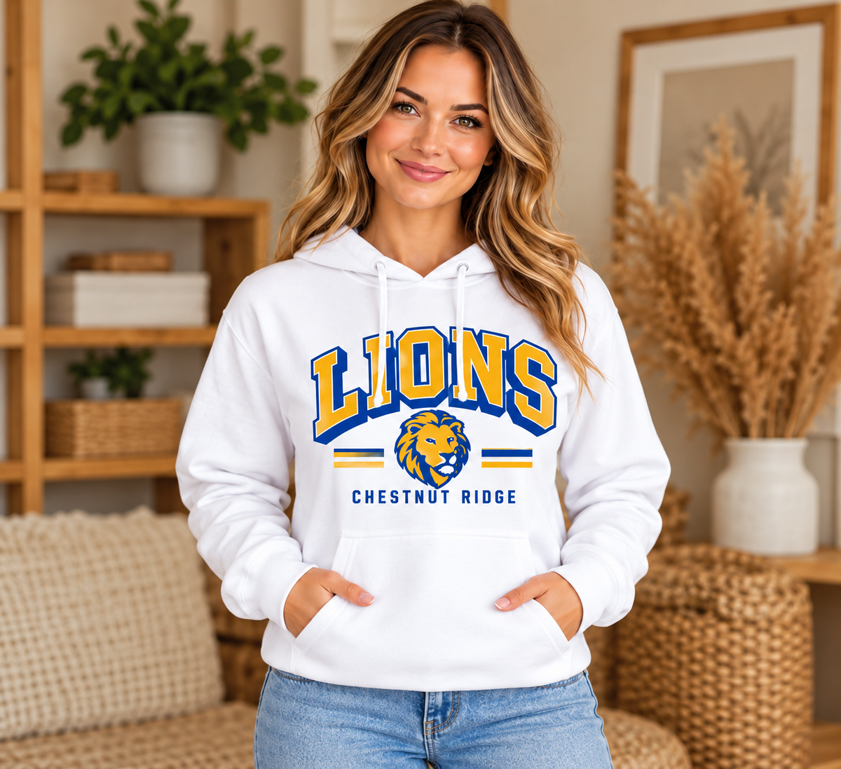 Chestnut Ridge Lions Retro Lion Head Hoodie — White
