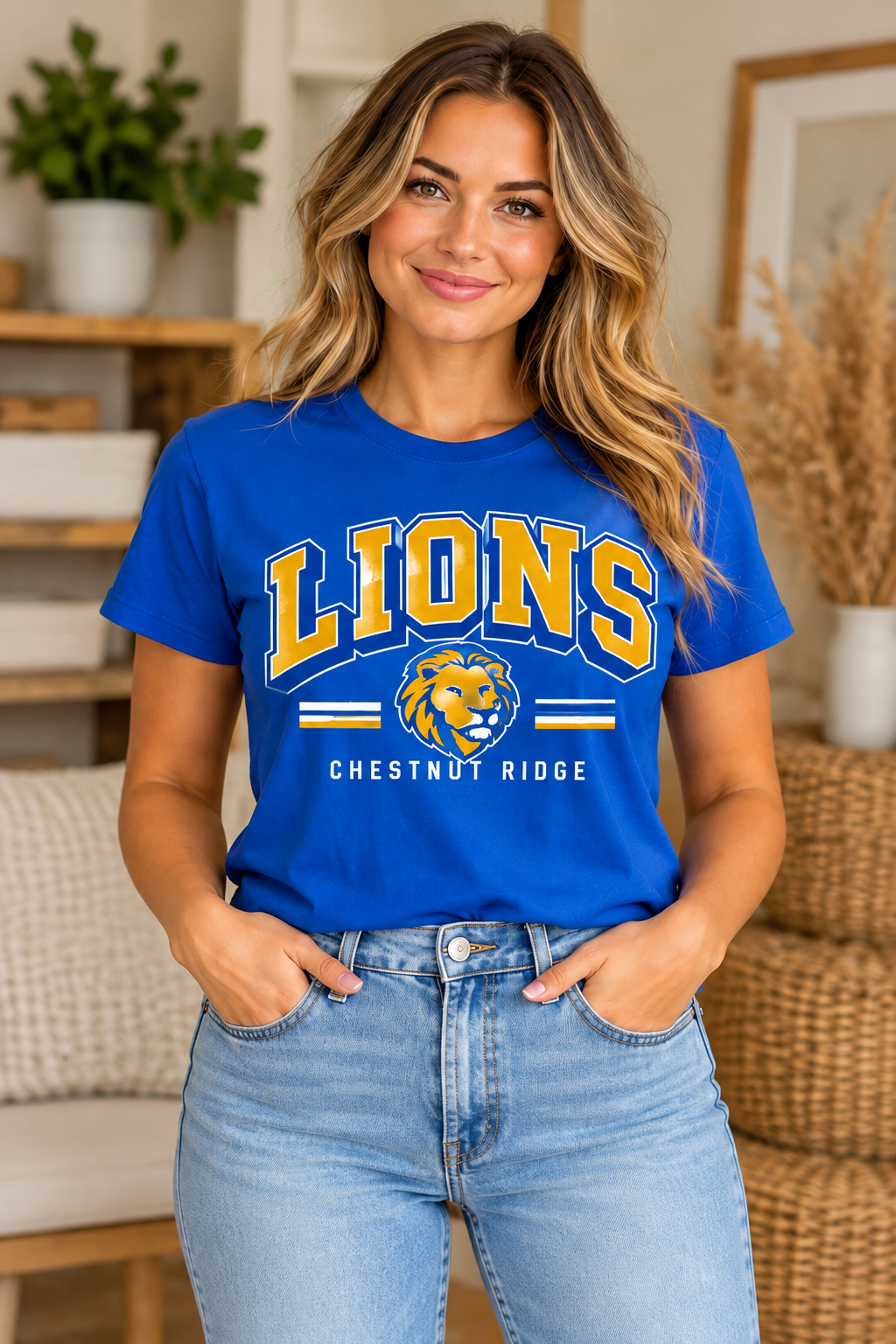 Chestnut Ridge Lions Retro Lion Head T-Shirt — Royal Blue