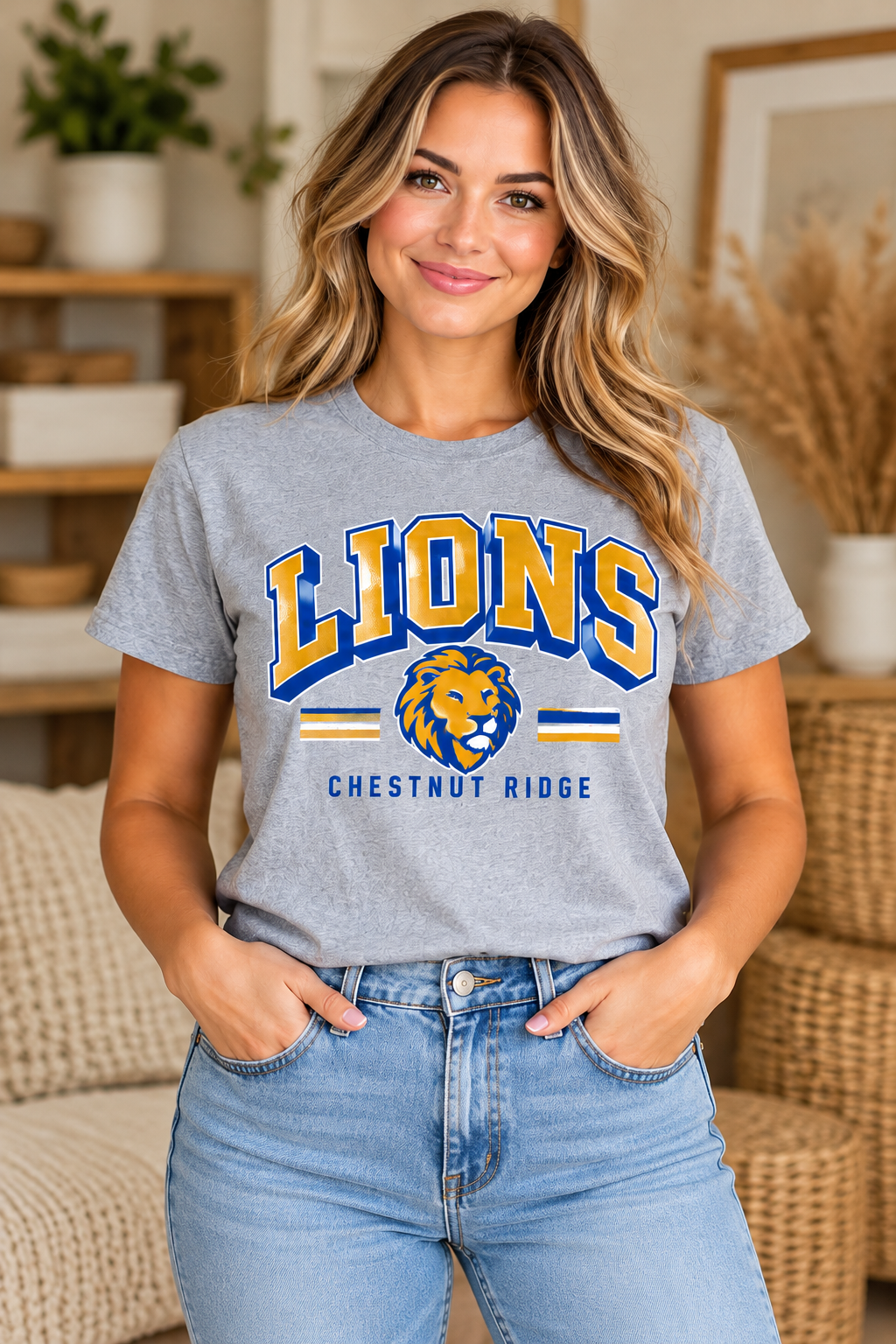 Chestnut Ridge Lions Retro Lion Head T-Shirt — Sport Gray