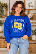 Chestnut Ridge Lions Gingham CR Varsity Crewneck — Royal Blue
