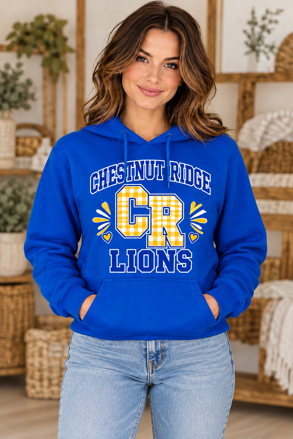 Chestnut Ridge Lions Gingham CR Varsity Hoodie — Royal Blue