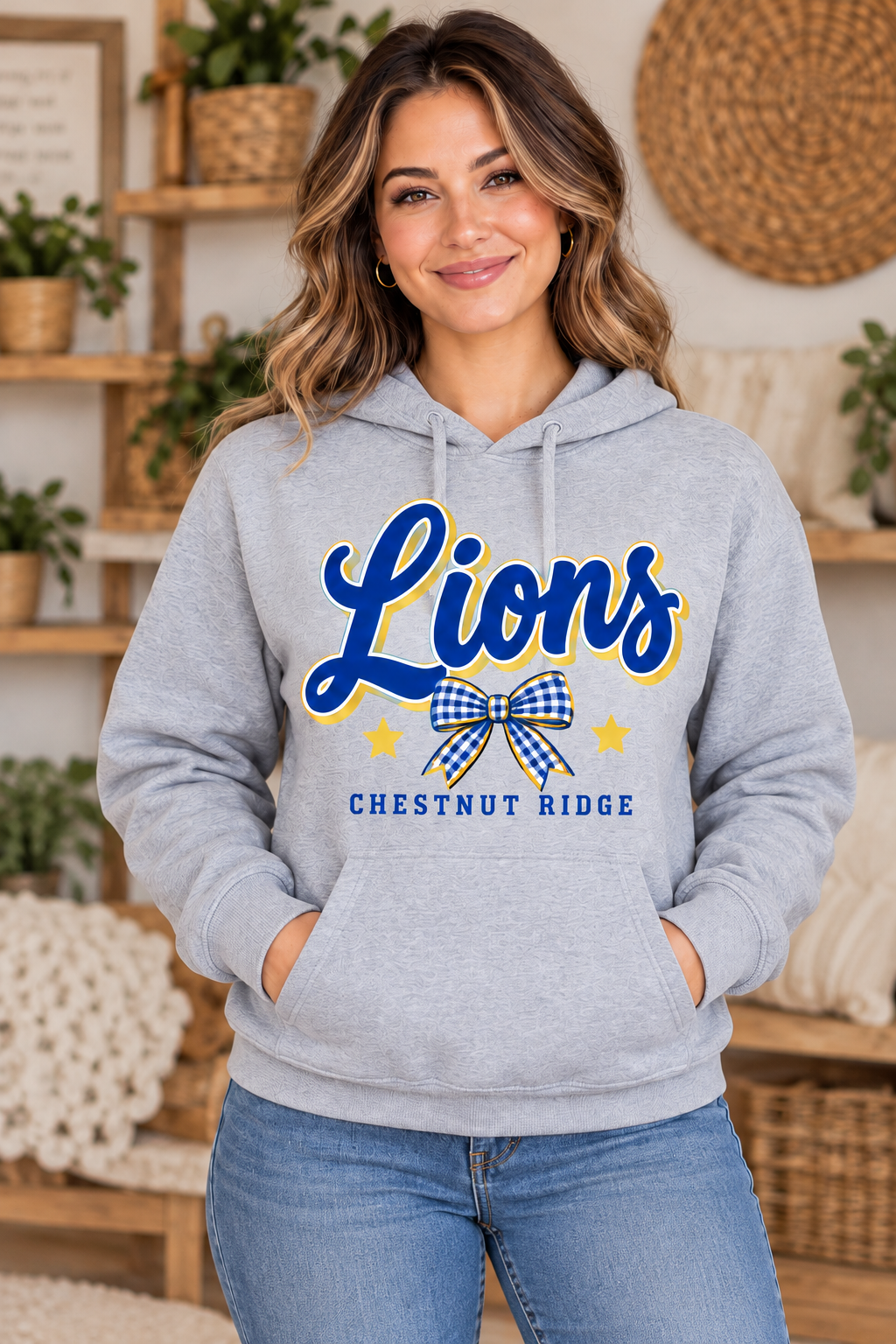 Chestnut Ridge Lions Lions Script Bow Hoodie — Sport Gray