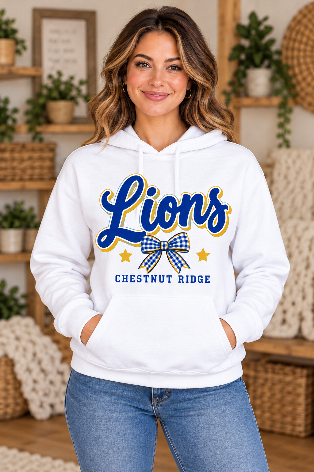 Chestnut Ridge Lions Lions Script Bow Hoodie — White