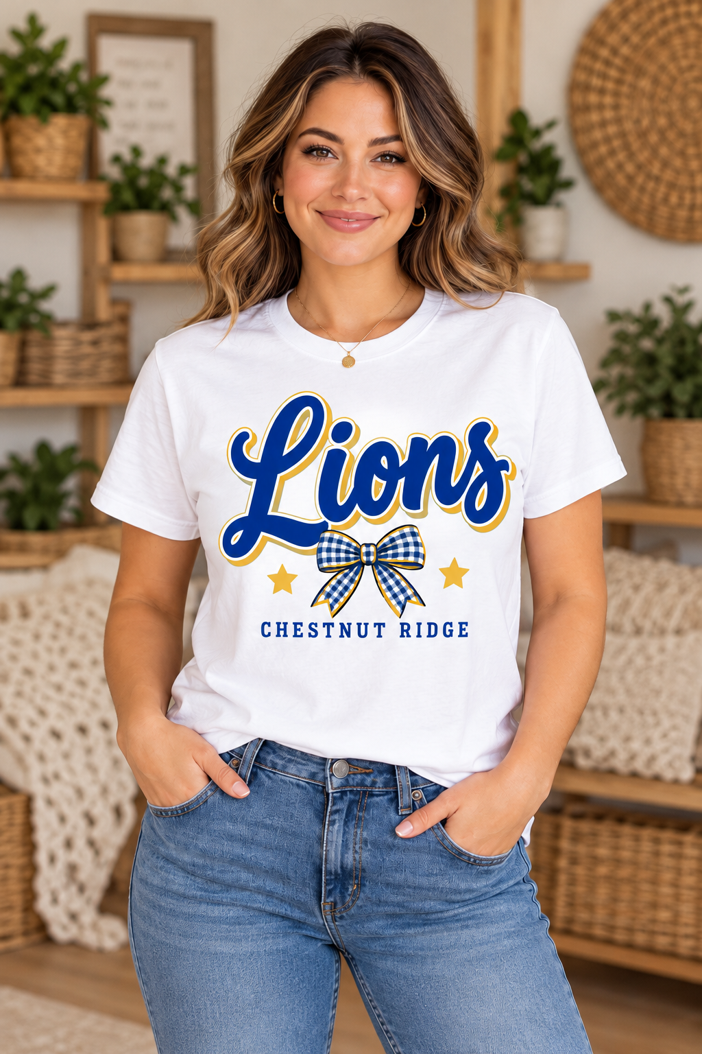 Chestnut Ridge Lions Lions Script Bow T-Shirt — White