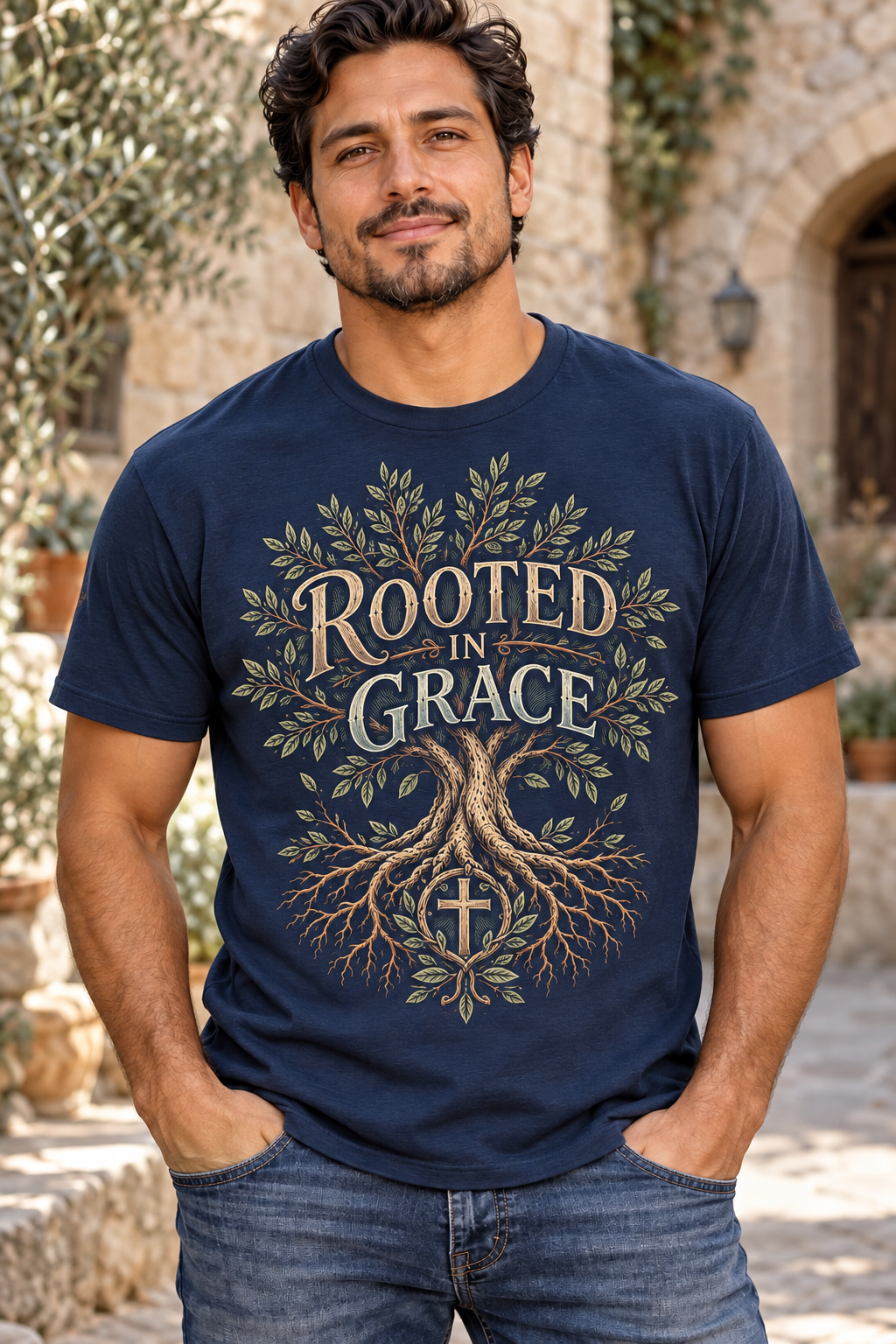 Men’s Rooted In Grace T-Shirt – Indigo Blue