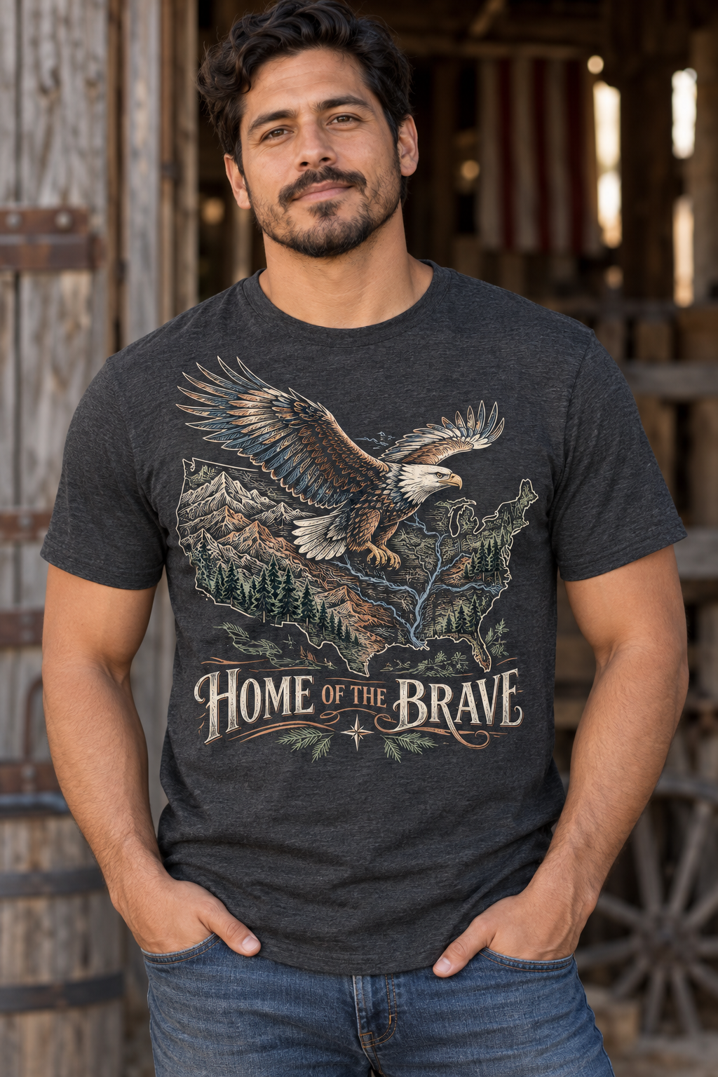 Men’s Home Of The Brave T-Shirt – Heather Charcoal
