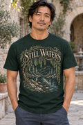 Still Waters open linework front print mockup