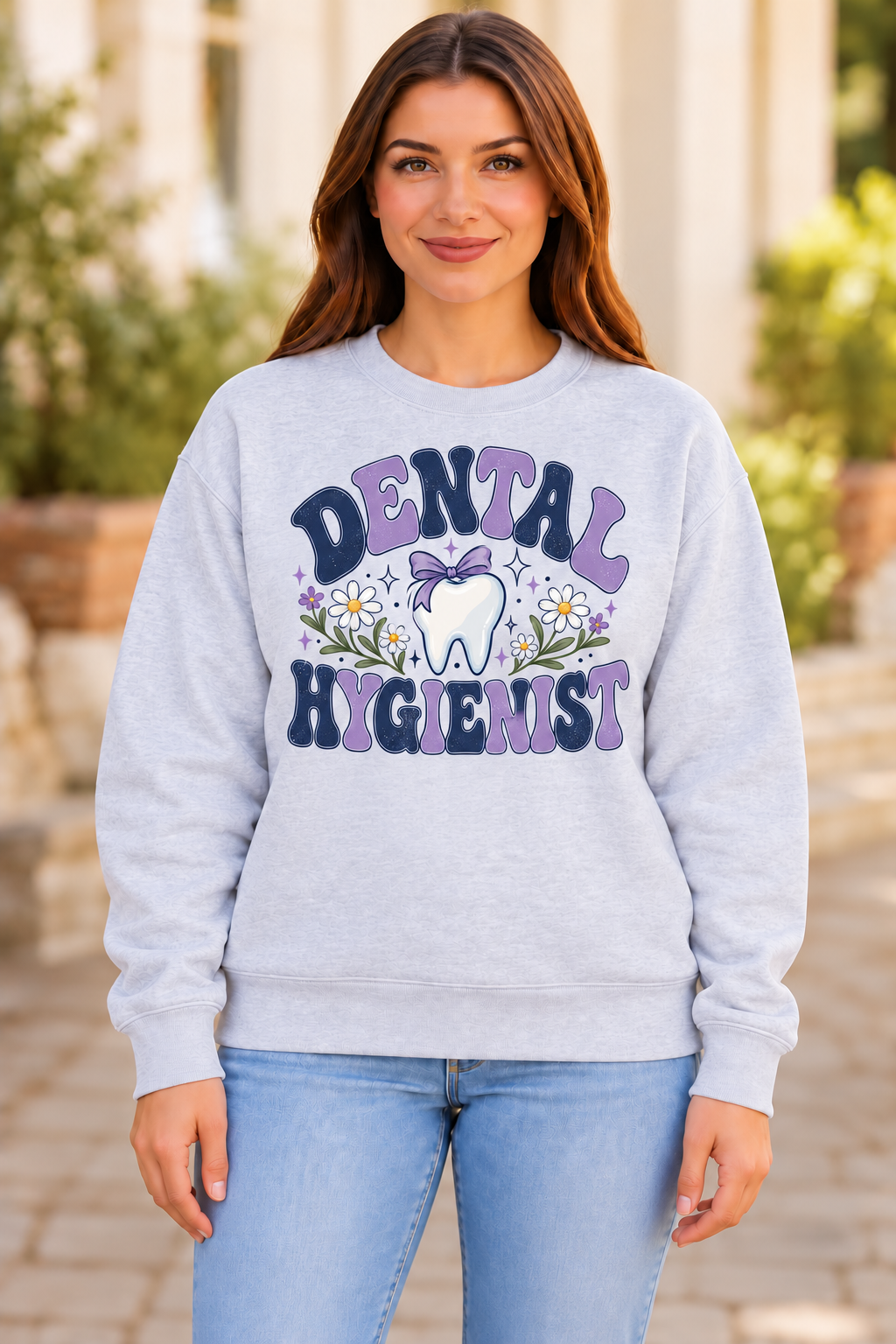 Dental Hygienist Lavender Sparkle sport gray crewneck