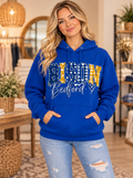 Bedford Bison Patchwork Script Hoodie – Royal Blue boutique model mockup
