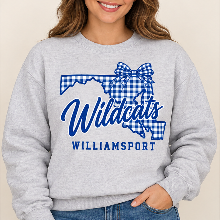 Williamsport Wildcats – Design 6 Maryland Gingham Bow – Crewneck