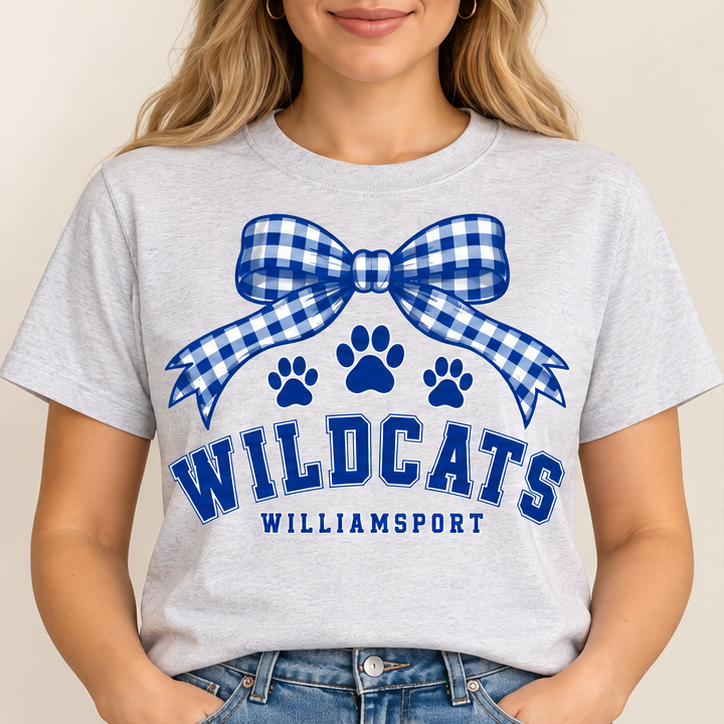 Williamsport Wildcats – Design 9 Gingham Bow Paws – T-Shirt