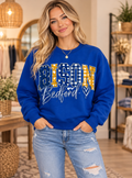Bedford Bison Patchwork Script Crewneck – Royal Blue – full boutique model mockup