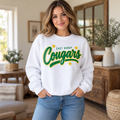 East Hardy Cougars Script Star Crewneck in White on woman model