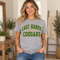 East Hardy Cougars Vintage Varsity T-Shirt in Sport Gray on woman model