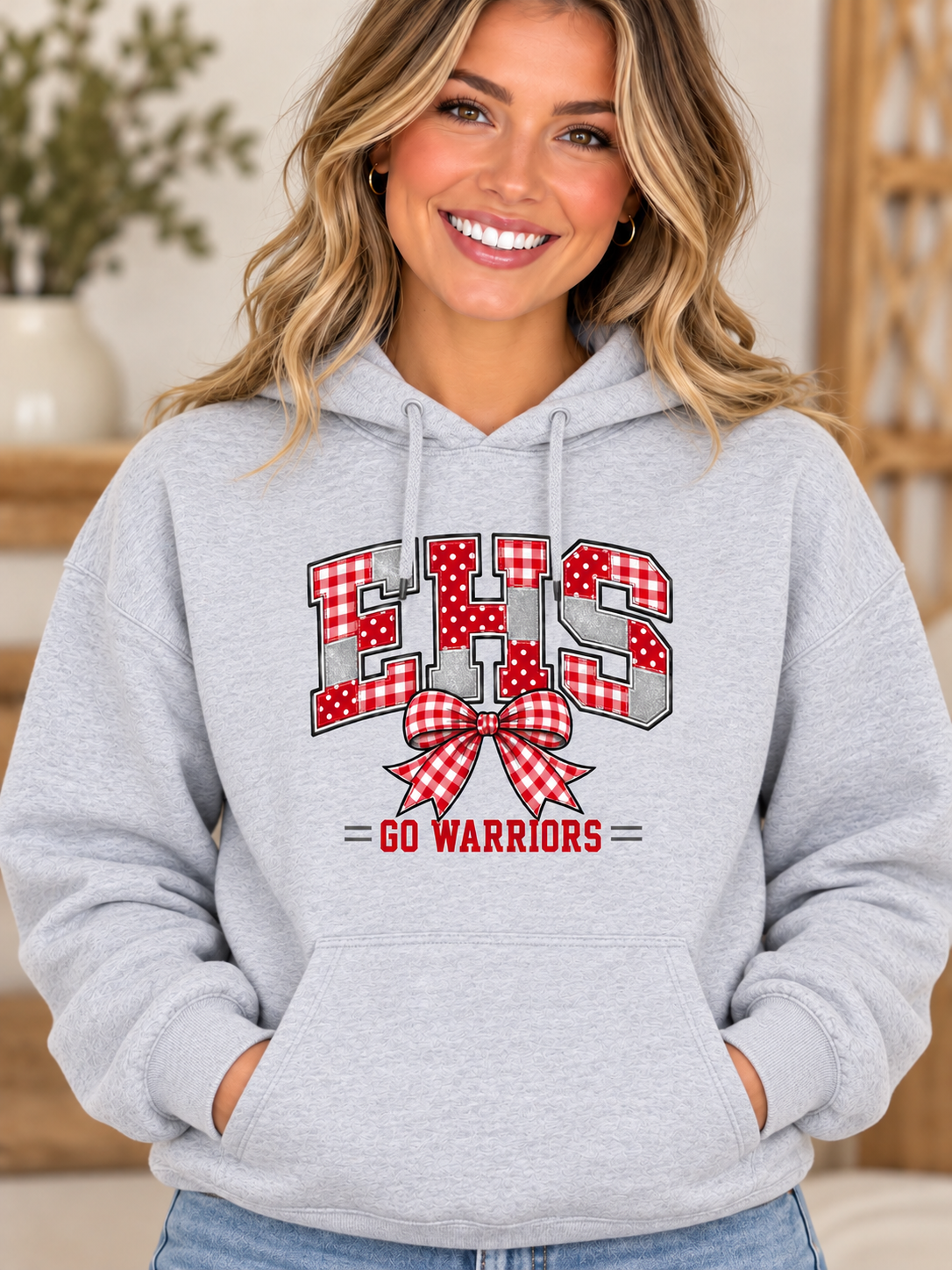Everett EHS Patchwork Bow Ash Gray Hoodie