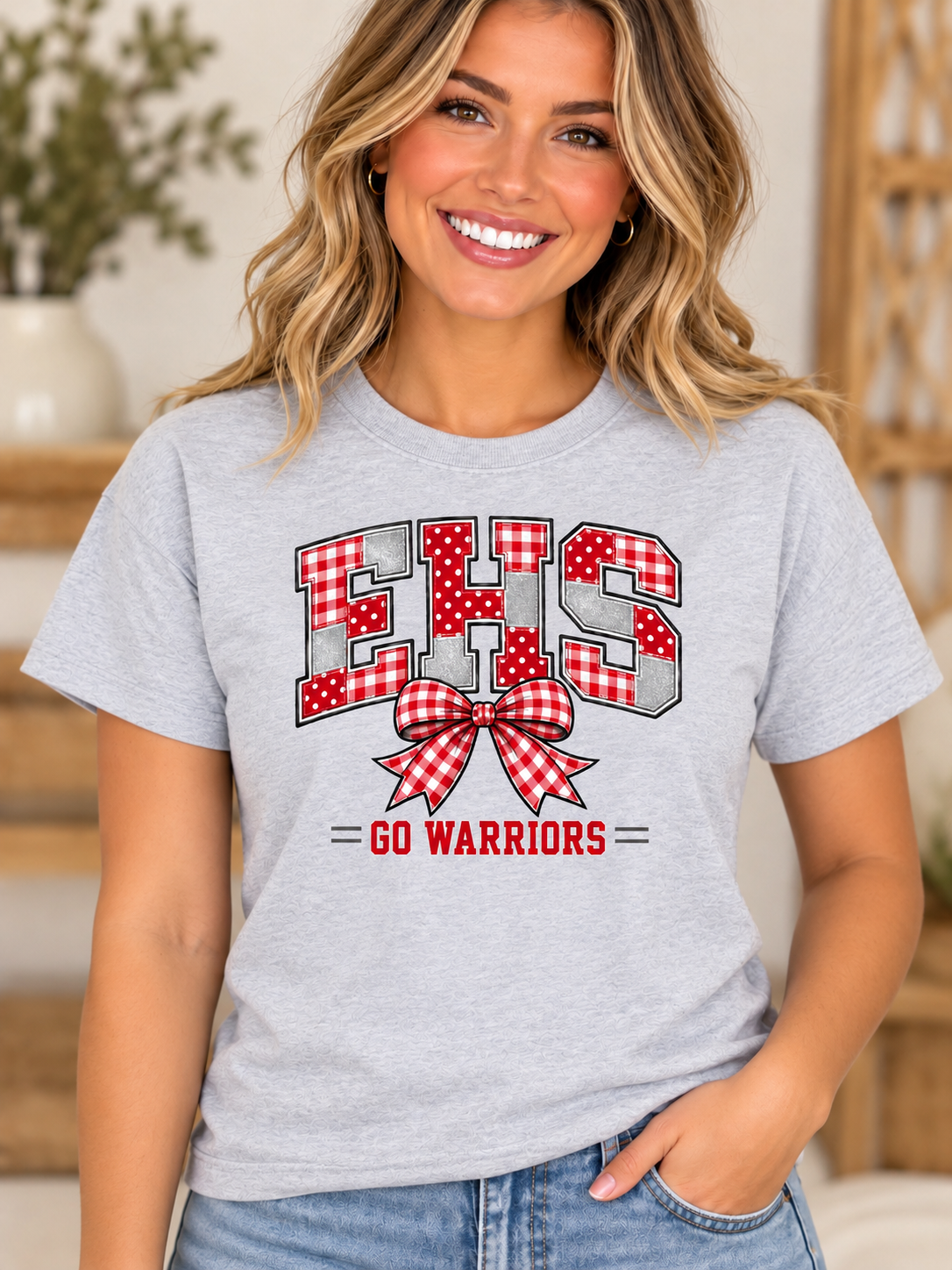 Everett EHS Patchwork Bow Ash Gray T-Shirt
