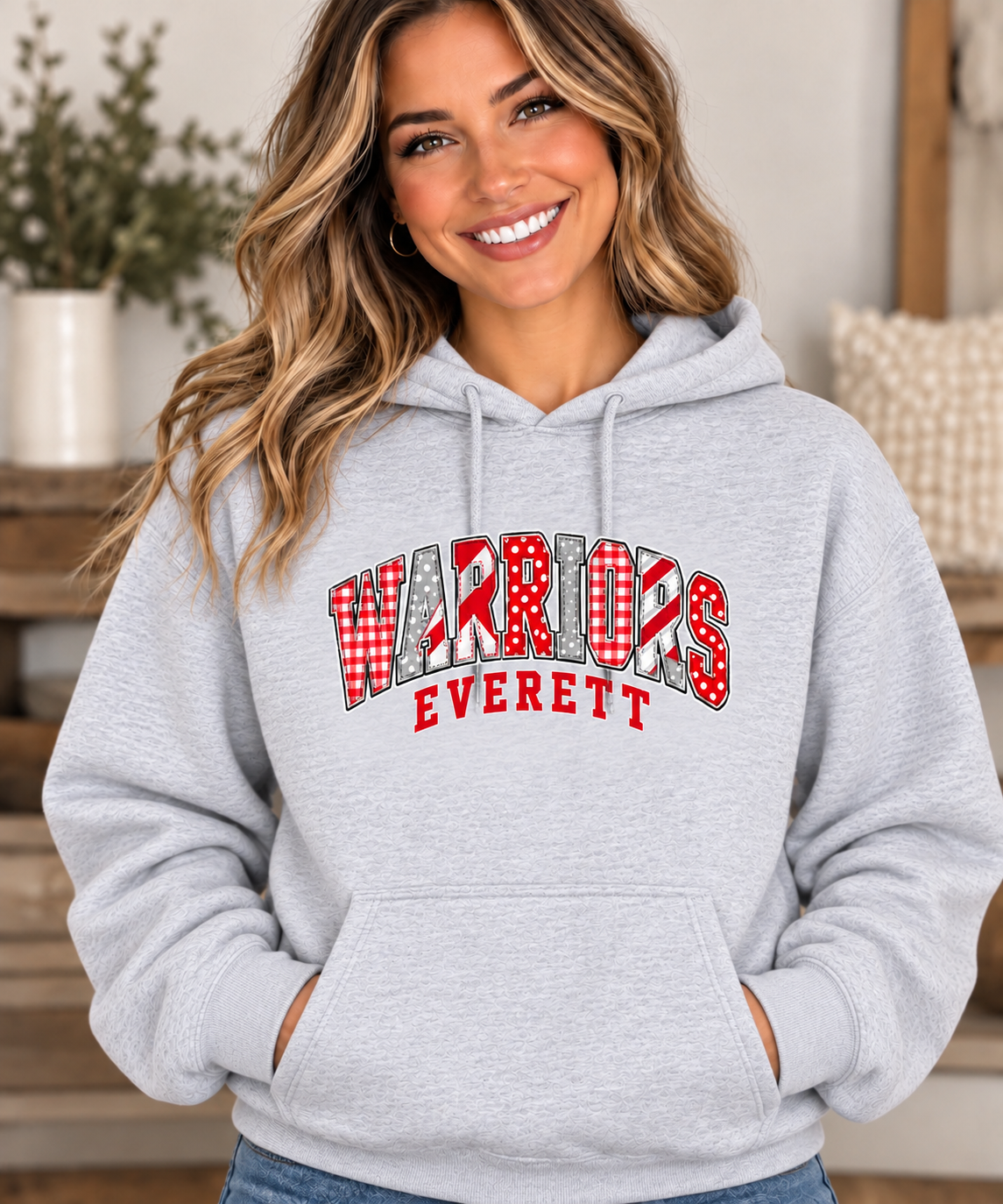 Everett Warriors Patchwork Ash Gray Hoodie