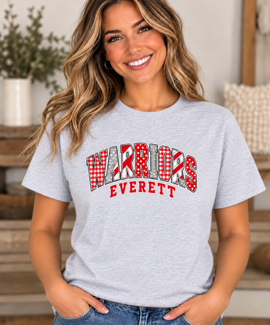 Everett Warriors Patchwork Ash Gray T-Shirt