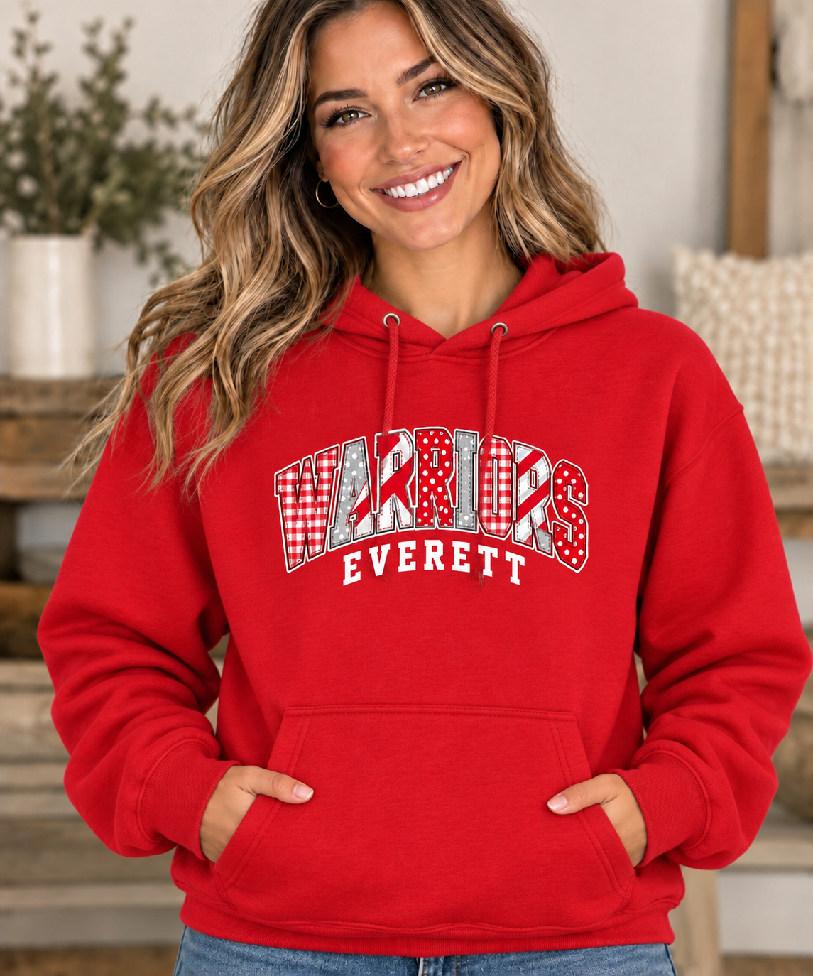 Everett Warriors Patchwork Red Hoodie