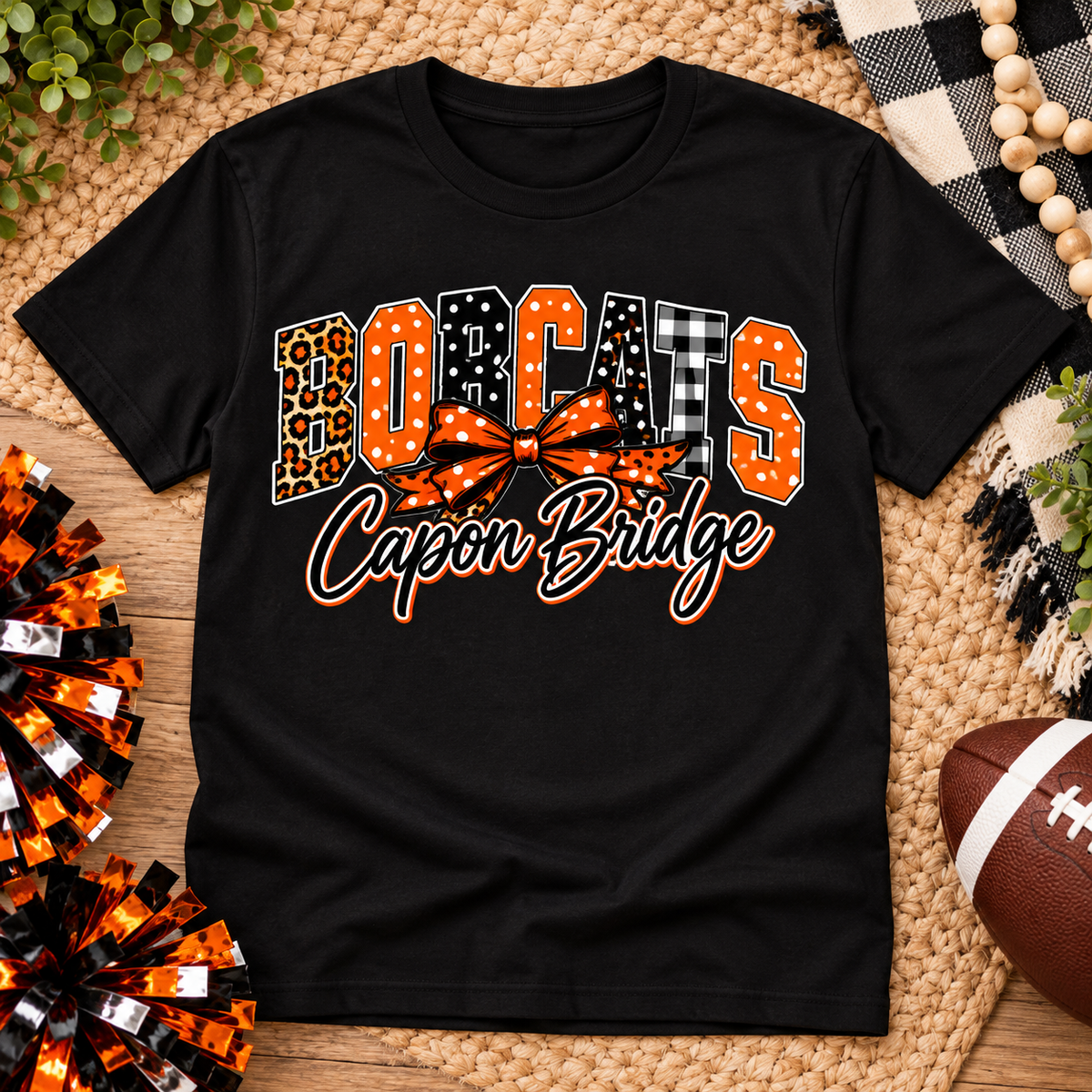 Capon Bridge Bobcats Patchwork Bow T-Shirt