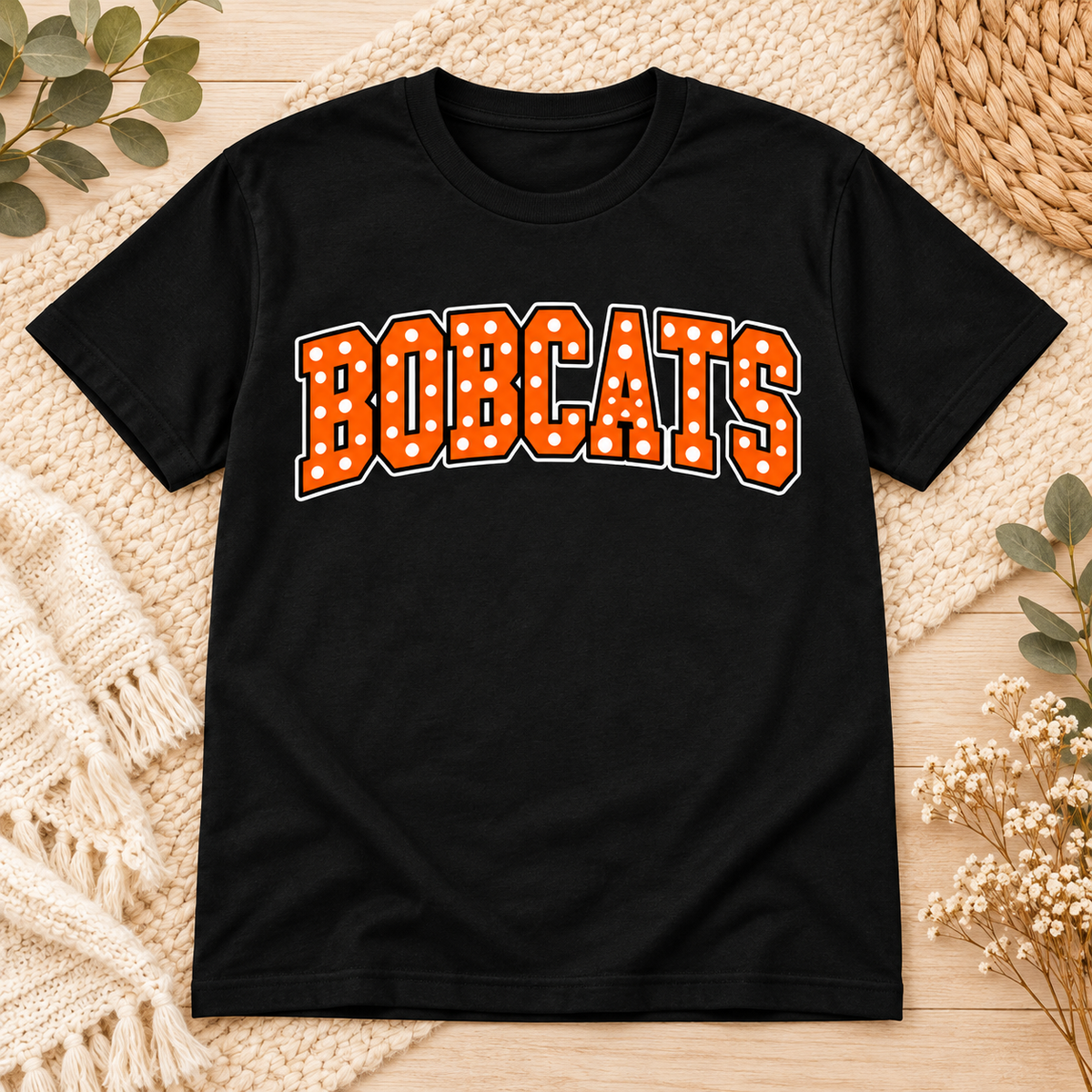Capon Bridge Bobcats orange polka dot black T-shirt