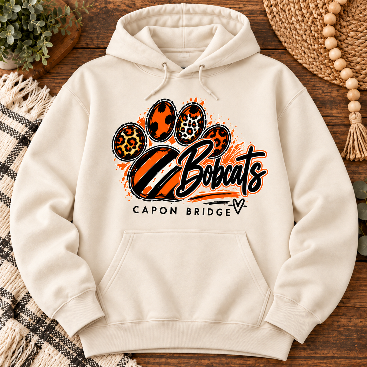 Capon Bridge Bobcats striped leopard paw sand hoodie