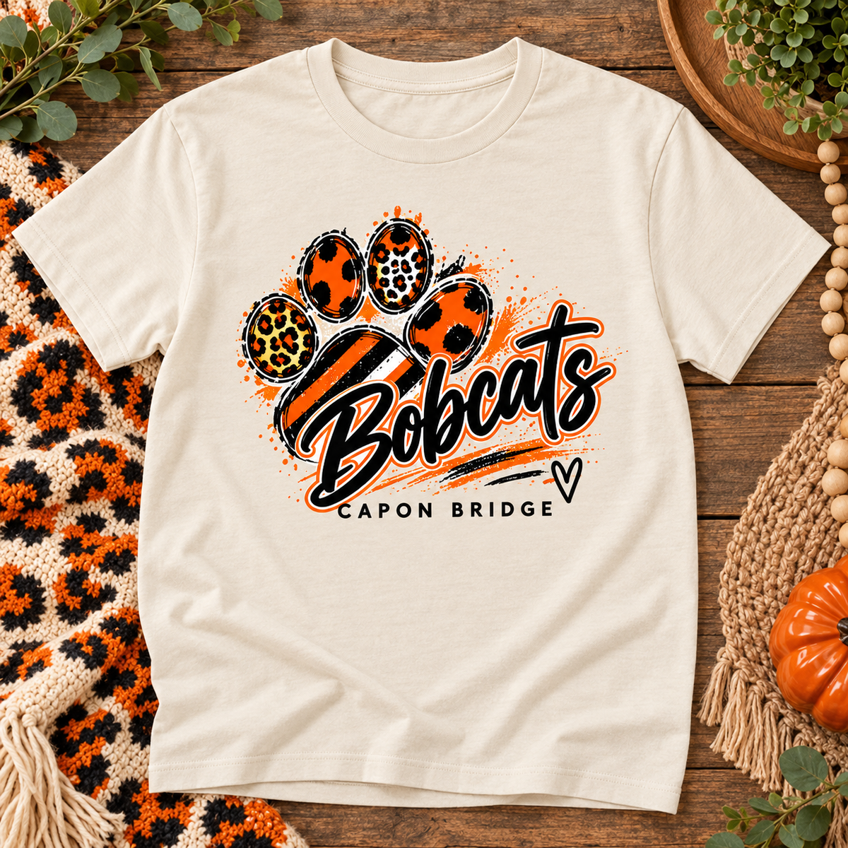 Capon Bridge Bobcats Striped Leopard Paw T-Shirt