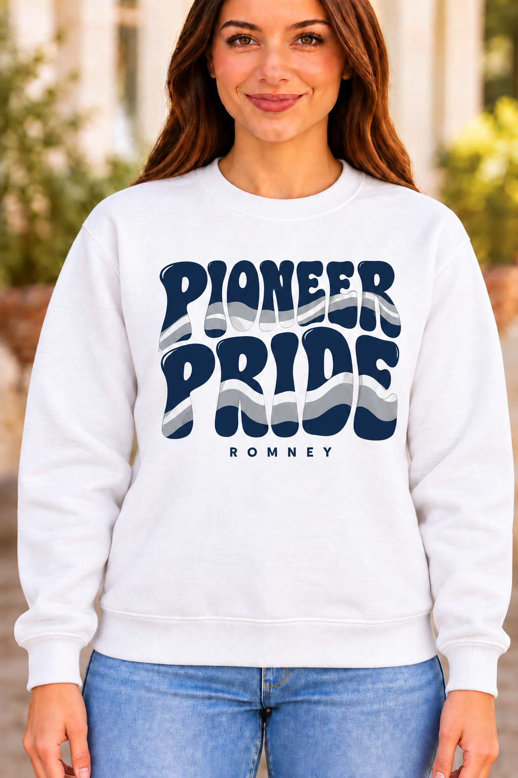 Romney Pioneers Retro Pioneer Pride White Crewneck