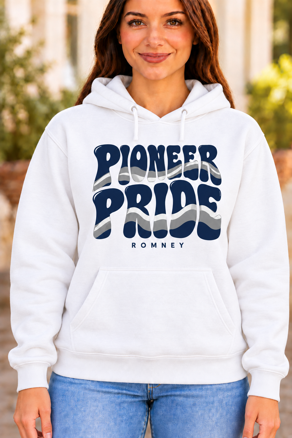 Romney Pioneers Retro Pioneer Pride White Hoodie