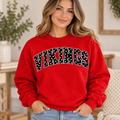 Woman modeling red Petersburg Vikings polka dot crewneck