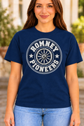 Romney Pioneers Wagon Wheel Crest Navy T-Shirt