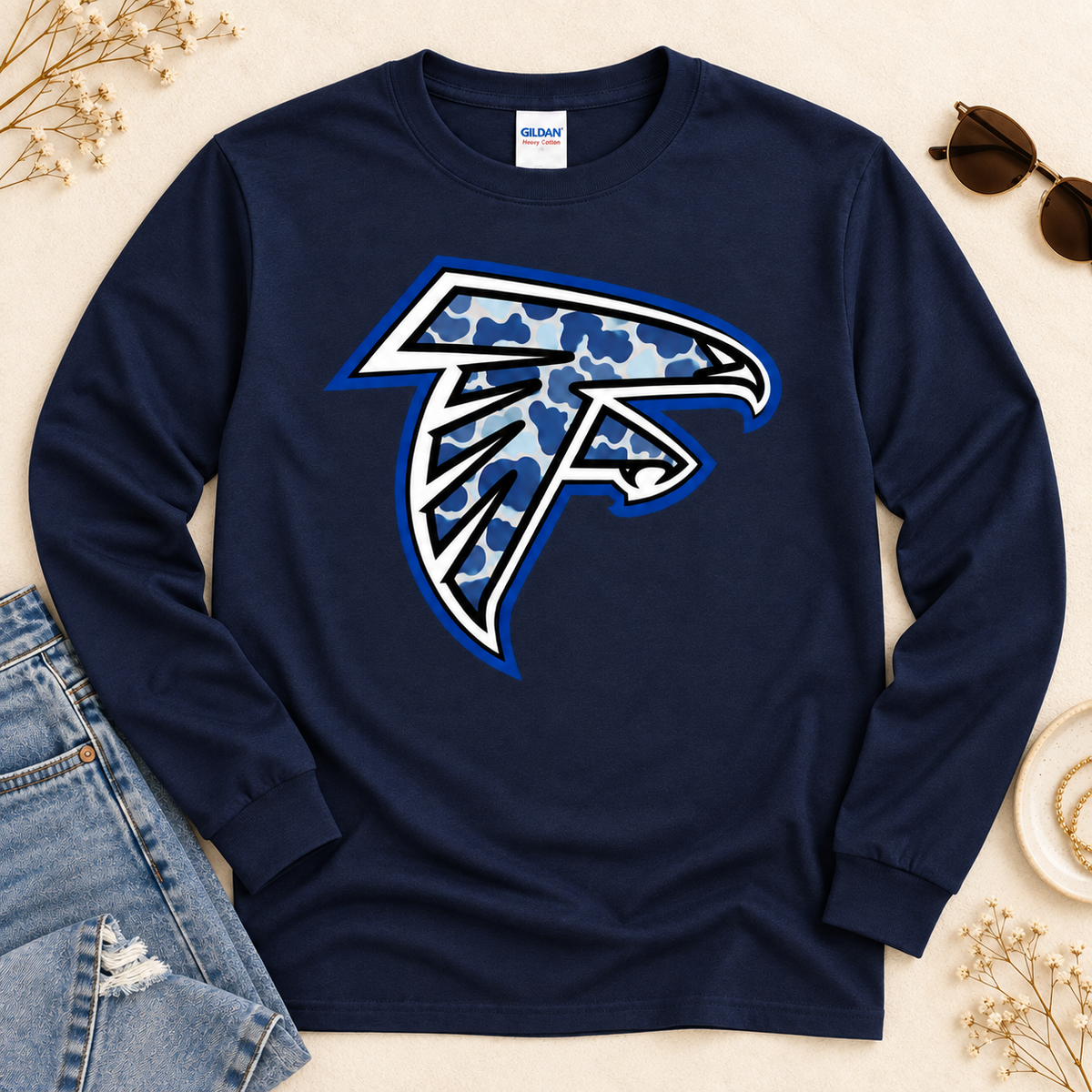 Falcons Navy blue spotted falcon long sleeve boutique flat lay