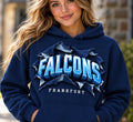 Frankfort Falcons 3D Breakout Navy Hoodie modeled on a woman