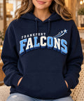 Frankfort Falcons 3D Stars Navy Hoodie modeled on a woman
