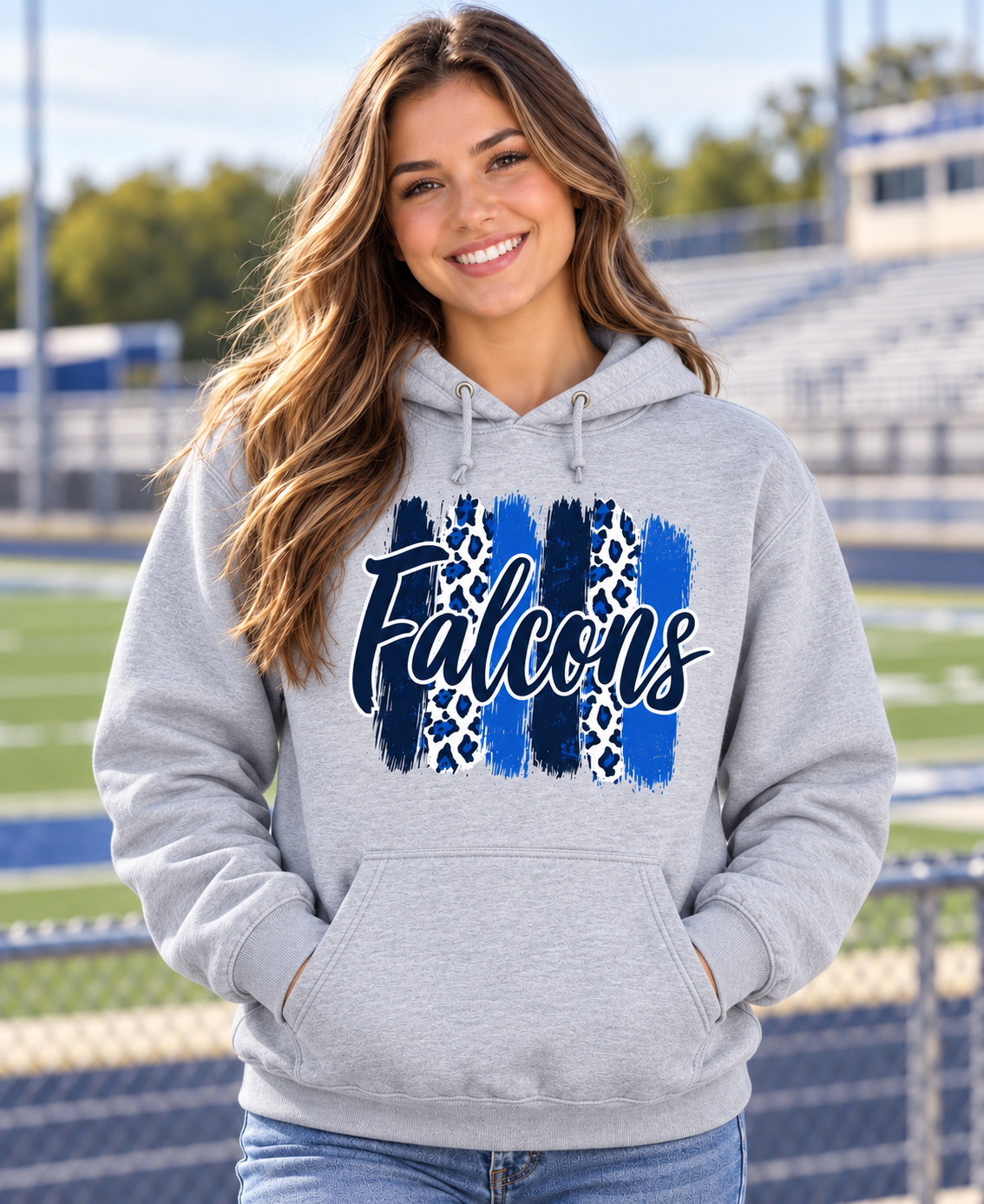 Falcons Brushstroke Ash Hoodie on a model